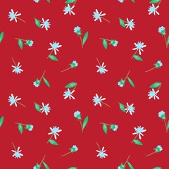 Red Tropical Botanical Floral Seamless Pattern Background
