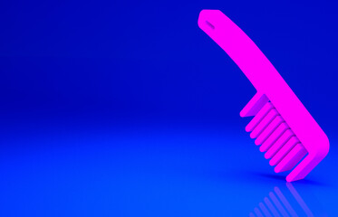 Pink Hairbrush icon isolated on blue background. Comb hair sign. Barber symbol. Minimalism concept. 3d illustration 3D render.