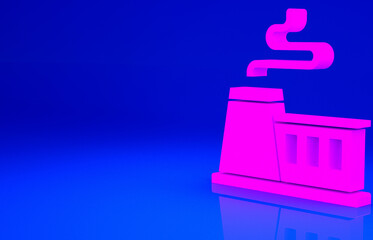 Pink Factory icon isolated on blue background. Industrial building. Minimalism concept. 3d illustration 3D render.