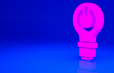 Pink Light bulb with lightning symbol icon isolated on blue background. Light lamp sign. Idea symbol. Minimalism concept. 3d illustration 3D render.