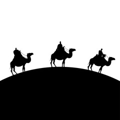 wise men group in camels mangers characters silhouette