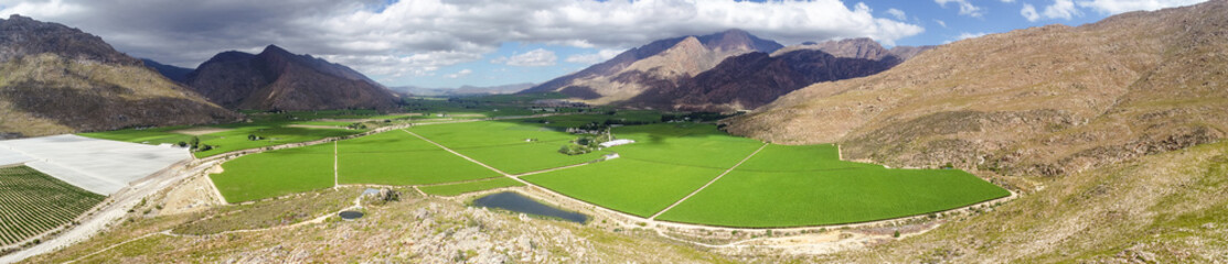 Wide angle views over the Hex River valley in the western cape of south africa, an area known for its table grapes