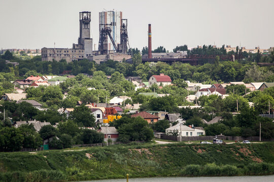 View to BAZHANOV MINE and Kalmius river in Donetsk, Ukraine. June 2012