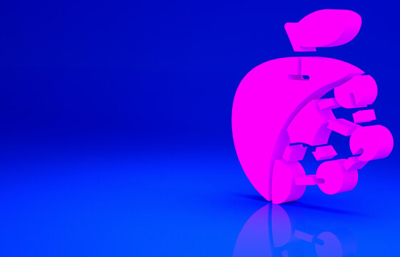 Pink Biological structure icon isolated on blue background. Genetically modified organism and food. Minimalism concept. 3d illustration 3D render.