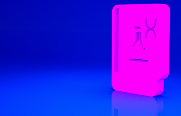 Pink Genetic engineering book icon isolated on blue background. DNA symbol. Minimalism concept. 3d illustration 3D render.