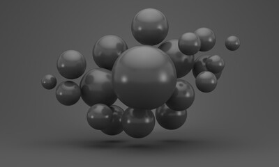 Illustrations for advertising. Black spheres on a black background. 3d render illustration. Black Friday.