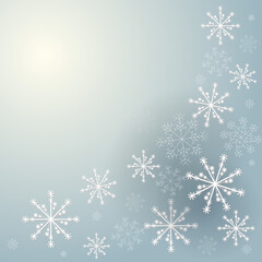 Winter white snowflakes celebration background. Snowfall frozen greeting card. Jpeg illustration