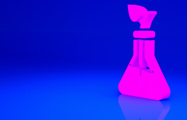 Pink Plant breeding icon isolated on blue background. Plants growing in the test tubes. Organic food ,agriculture and hydroponic. Minimalism concept. 3d illustration 3D render.