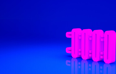 Pink Heating radiator icon isolated on blue background. Minimalism concept. 3d illustration 3D render.