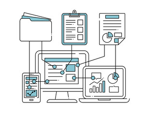 電子化 デジタル化のアイコンのセット ファイル 書類 インターネット パソコン 印鑑 効率化 Business Wall Mural Busine Yugoro