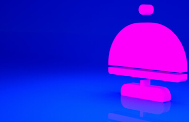 Pink Covered with a tray of food icon isolated on blue background. Tray and lid sign. Restaurant cloche with lid. Minimalism concept. 3d illustration 3D render.