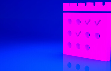 Pink Hotel booking calendar icon isolated on blue background. Minimalism concept. 3d illustration 3D render.