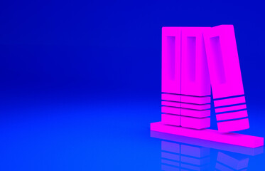 Pink Office folders with papers and documents icon isolated on blue background. Office binders. Archives folder sign. Minimalism concept. 3d illustration 3D render.