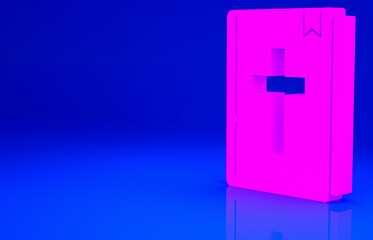 Pink Holy bible book icon isolated on blue background. Minimalism concept. 3d illustration 3D render.