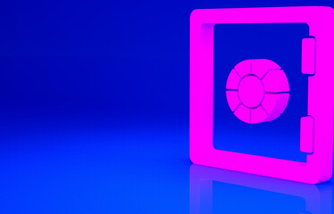 Pink Safe icon isolated on blue background. The door safe a bank vault with a combination lock. Reliable Data Protection. Minimalism concept. 3d illustration 3D render.