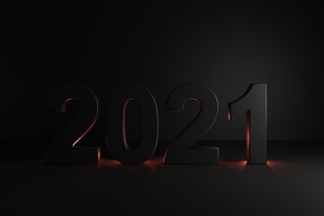 Happy New Year 2021. Numbers Banner, 3D rendering