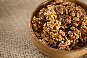 fresh and organic walnuts on plate