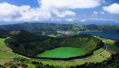 Crater Sete Cidades from Pico da Cruz at Sao Miguel, Azores
