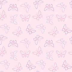 Pastel butterflies seamless repeat pattern vector background, butterfly icons random pattern. Cute butterfly repeat pattern vector background.