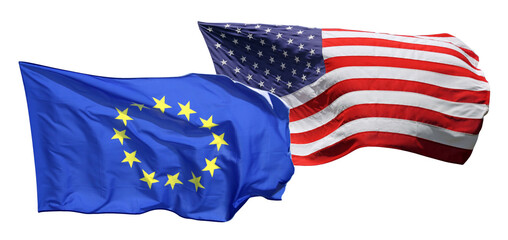 Obraz premium Flags of the United States of America and EU, isolated on white background