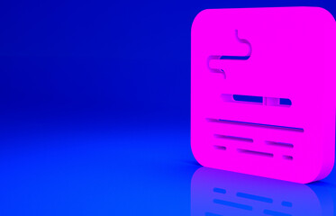 Obraz premium Pink Smoking area icon isolated on blue background. Minimalism concept. 3d illustration 3D render.