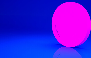 Pink Train station clock icon isolated on blue background. Minimalism concept. 3d illustration 3D render.