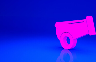 Pink Cannon icon isolated on blue background. Medieval weapons. Minimalism concept. 3d illustration 3D render.
