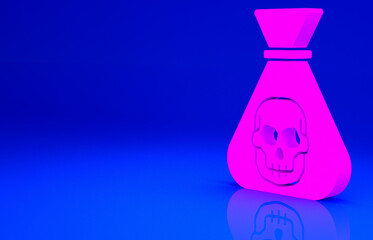 Pink Pirate coin icon isolated on blue background. Minimalism concept. 3d illustration 3D render.