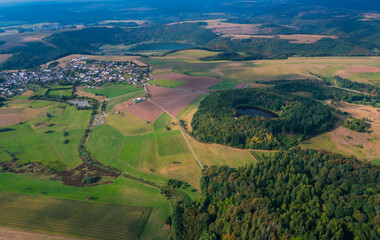 Naklejka premium Volcanic Lake, Maar, Vulkaneifel Nature Park and Geopark, Western Eifel Territory, Eifel Region, Germany, Europe