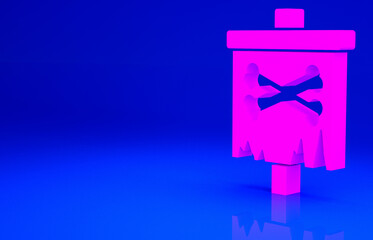 Pink Pirate flag icon isolated on blue background. Minimalism concept. 3d illustration 3D render.