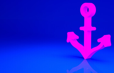 Pink Anchor icon isolated on blue background. Minimalism concept. 3d illustration 3D render.