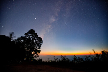 Fototapeta na wymiar Beautiful natural And Milky Way Star in the Twilight Time At Doi Pui Chiang Mai, Thailand.