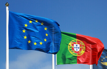 Flag of European Union and Portugal in the sun