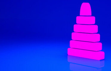 Pink Pyramid toy icon isolated on blue background. Minimalism concept. 3d illustration 3D render.