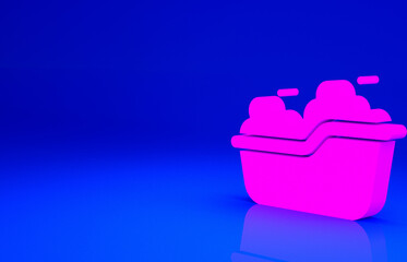 Pink Baby bathtub with foam bubbles inside icon isolated on blue background. Minimalism concept. 3d illustration 3D render.