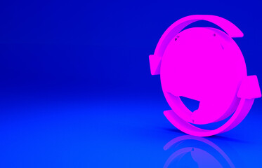 Pink Worldwide icon isolated on blue background. Pin on globe. Minimalism concept. 3d illustration 3D render.