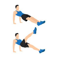 Obraz na płótnie Canvas Reverse plank kicks exercise. Flat vector illustration isolated on white background. workout character set