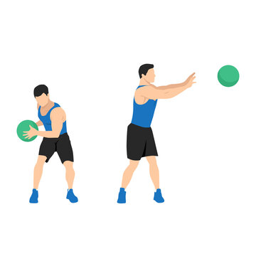 Side lateral medicine ball throw. Slam exercise. Flat vector illustration isolated on white background. workout character set