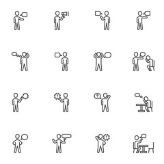 Fototapeta premium Talking people line icons set, outline vector symbol collection, linear style pictogram pack. Signs logo illustration. Set includes icons as conversation, communication, people dialogue, speech bubble