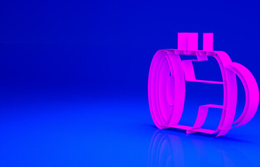 Pink Jet engine turbine icon isolated on blue background. Plane turbine. Airplane equipment. Jet propeller. Aviation service. Motor running. Minimalism concept. 3d illustration 3D render.