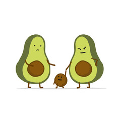 Funny Avocado Family. Cartoon characters. Isolated on white