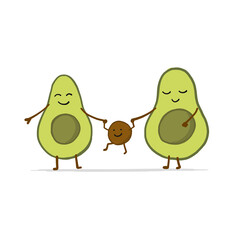 Funny Avocado Family. Cartoon characters. Isolated on white