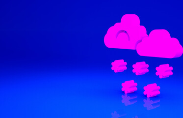 Pink Cloud with snow icon isolated on blue background. Cloud with snowflakes. Single weather icon. Snowing sign. Minimalism concept. 3d illustration 3D render.