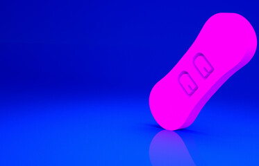 Pink Snowboard icon isolated on blue background. Snowboarding board icon. Extreme sport. Sport equipment. Minimalism concept. 3d illustration 3D render.