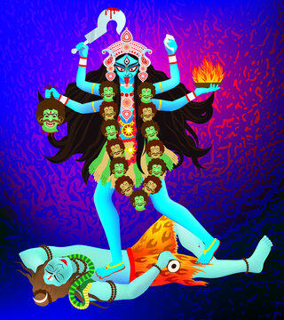 Indian Goddess Maa Kali Vector design, illustration of Goddess Kali Maa on Diwali, Kali Pooja background of Indian festival