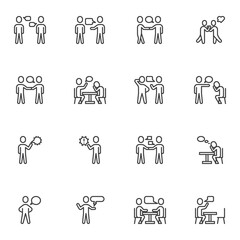 Business communication line icons set, outline vector symbol collection, linear style pictogram pack. Signs, logo illustration. Set includes icons as talking people, job interview, partnership, friend