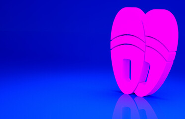 Pink Slippers icon isolated on blue background. Flip flops sign. Minimalism concept. 3d illustration 3D render.