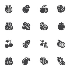 Healthy fruit vector icons set, modern solid symbol collection, filled style pictogram pack. Signs, logo illustration. Set includes icons as dragon fruit, melon, avocado, strawberry, cherry, orange