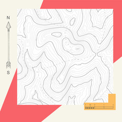Topographic line map, topography pattern map. Contour vector illustration