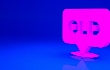 Pink Nursing home building icon isolated on blue background. Health care for old and sick people. Center for retired people. Minimalism concept. 3d illustration 3D render.